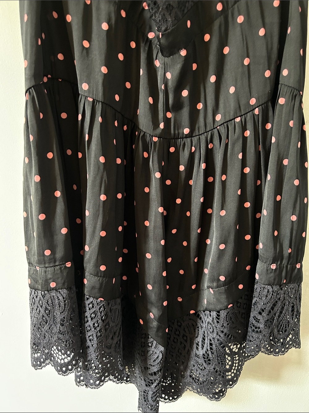 Intimately Free People City Wanders Trapeze Slip Black/Pink Polka Dot Lace Trim - Picture 5 of 14